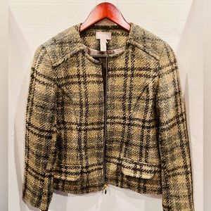 Chico's Blazer Wool Blend Tan Black Gray Full Zip. Size 0